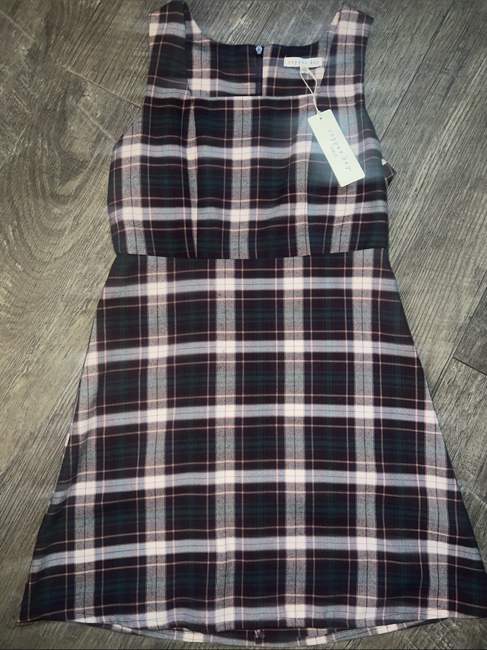 Copper Key Plaid A-Line Dress with zipper